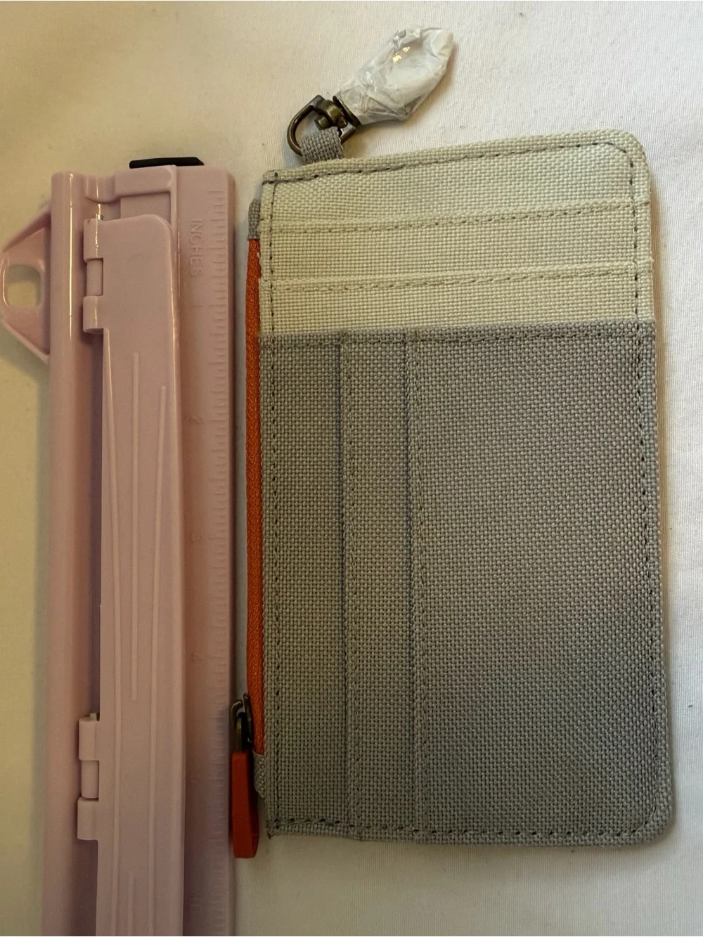 Gray Canvas Card Organizer Pouch with Orange Zipper